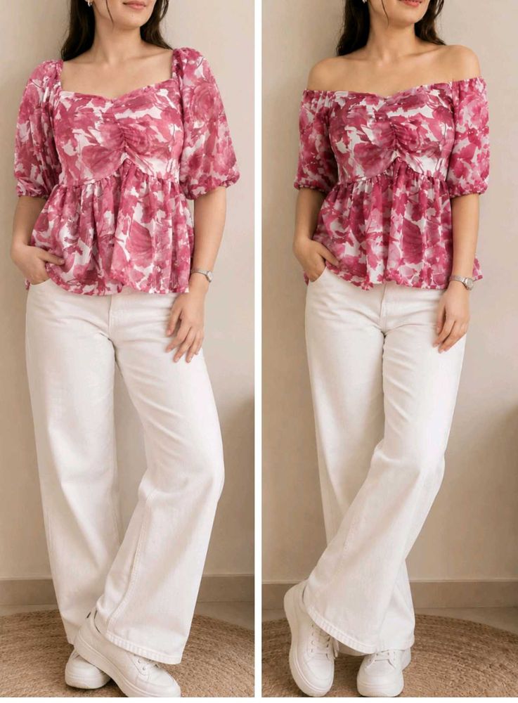 Chic Floral Print Peplum Top