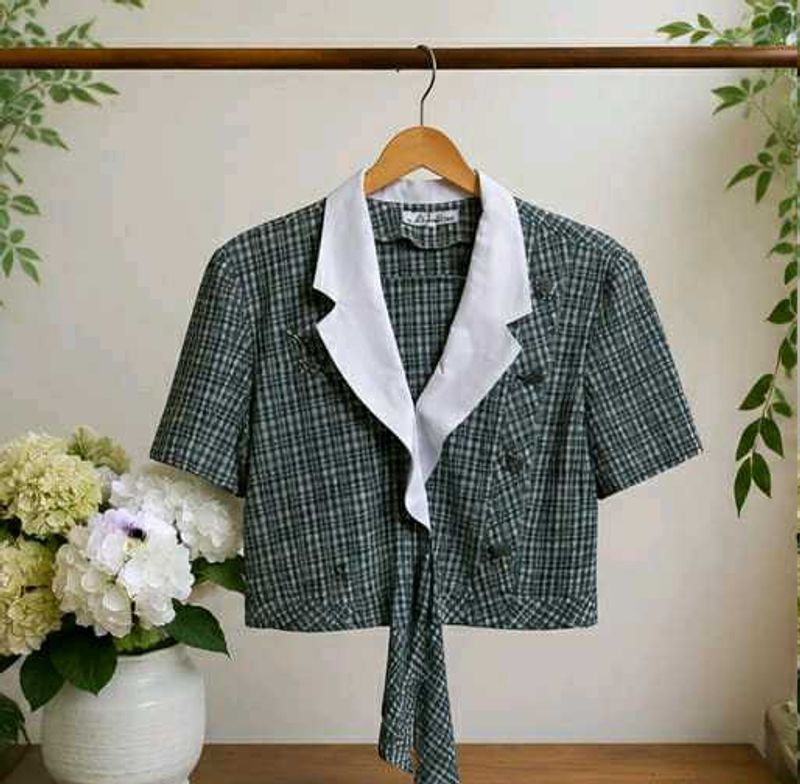 Plaid Cropped Blazer Top