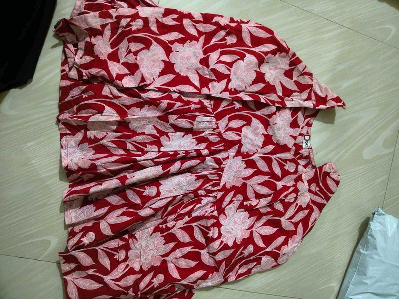 Red Floral Print Kurta Set