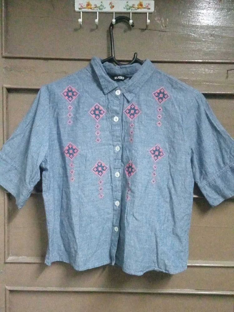 Cute Embroidered Blue Top