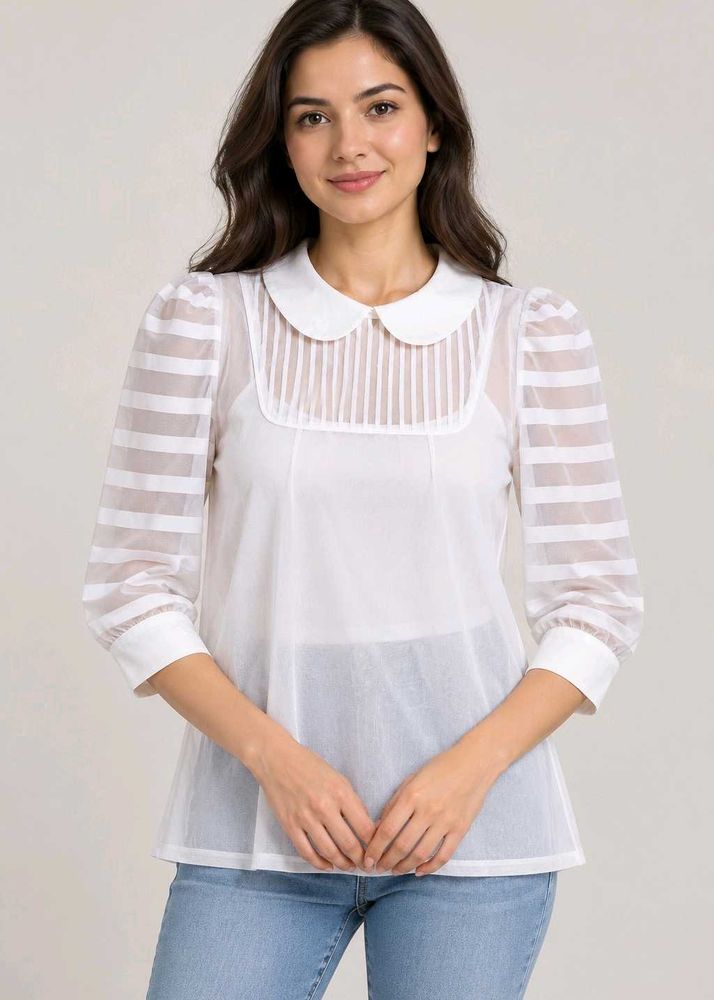 Sheer Stripe Puff Sleeve Blouse