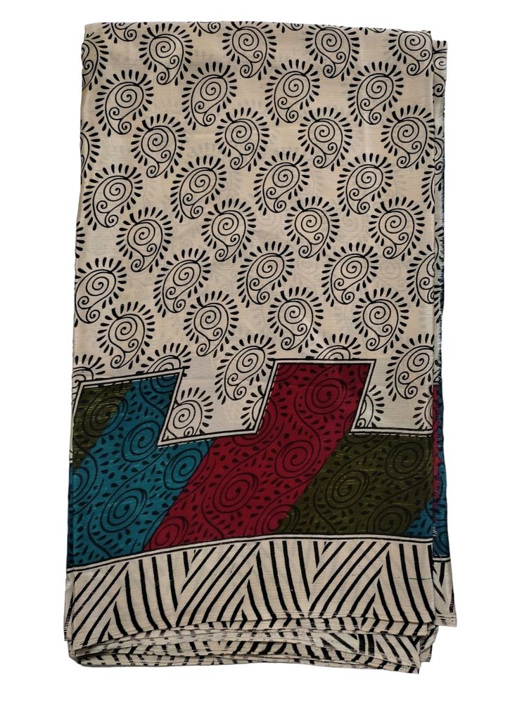 Printed Soft Saree In Good Condition Cream Colour
