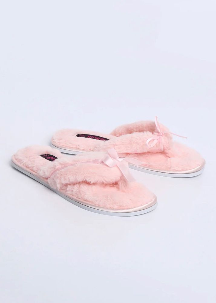 Ginger Fuzzy Pink Bow Slippers