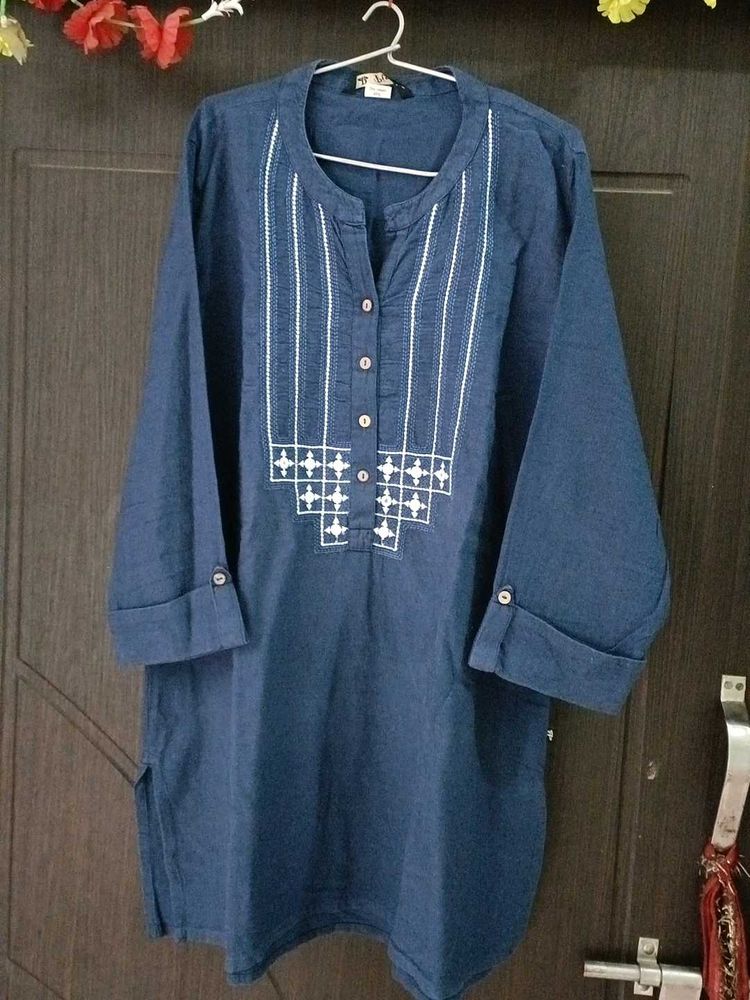 Blue Embroidered Tunic Top