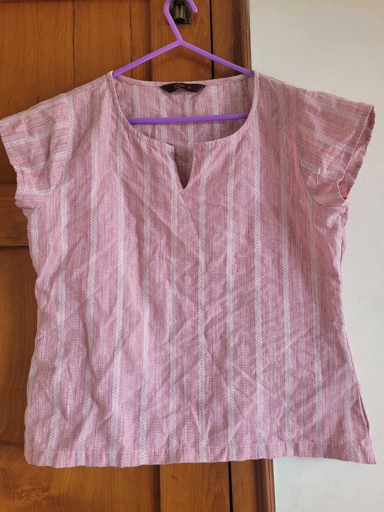 Pink Striped V-Neck Kurta