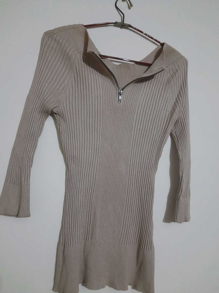 Sweater Or Ribbed Zipper Mini Dress