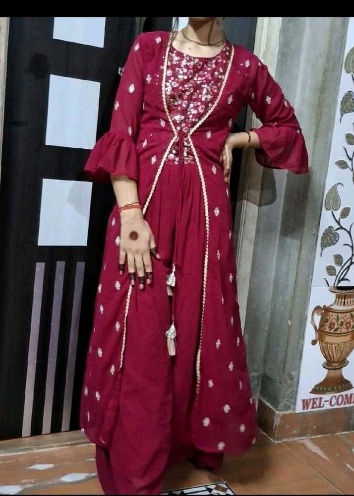 Maroon Ethnic Dress with Jacket