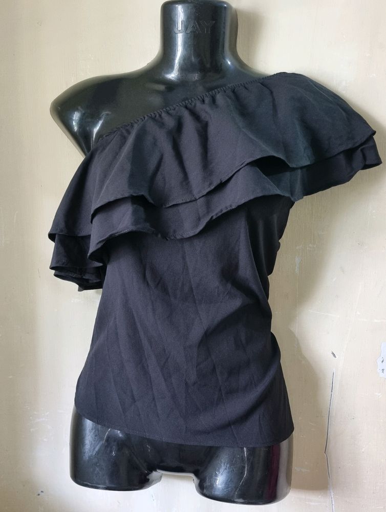 Black One Sided Off Shoulder Top