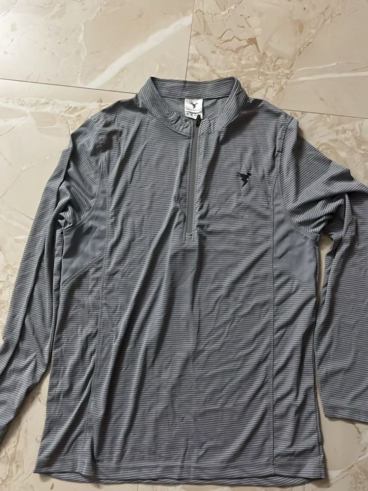 Men's Grey Striped Quarter Zip Pullover