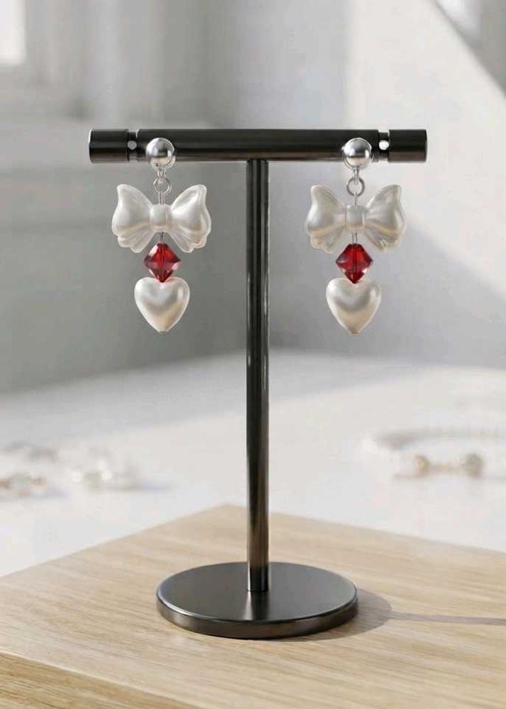 Cute Bow Heart Drop Earrings