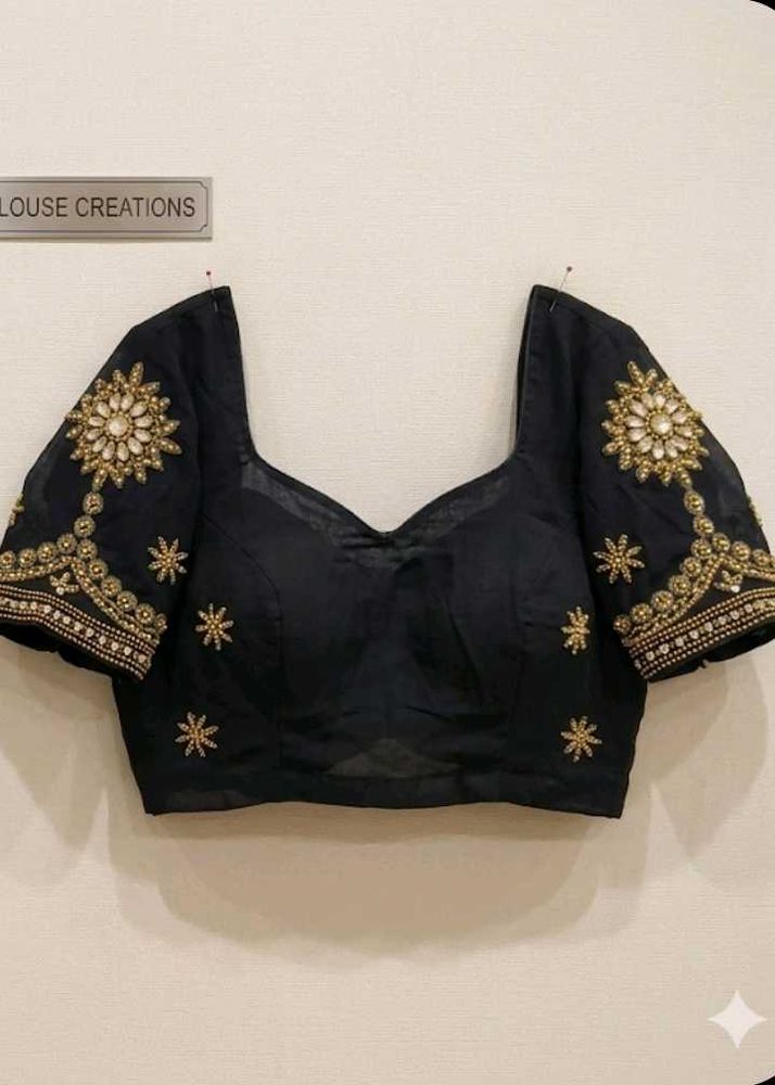 Black Embellished unstitched blouse fabric