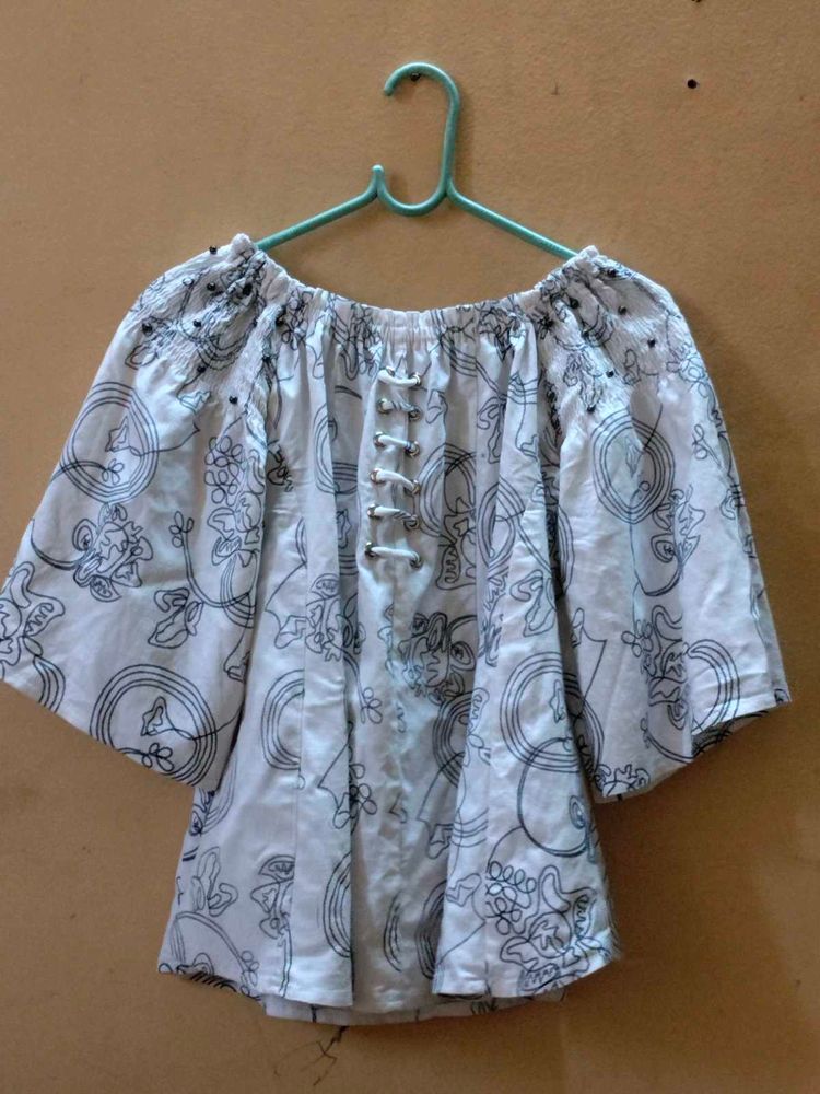 Boho Floral Print Off-Shoulder Blouse