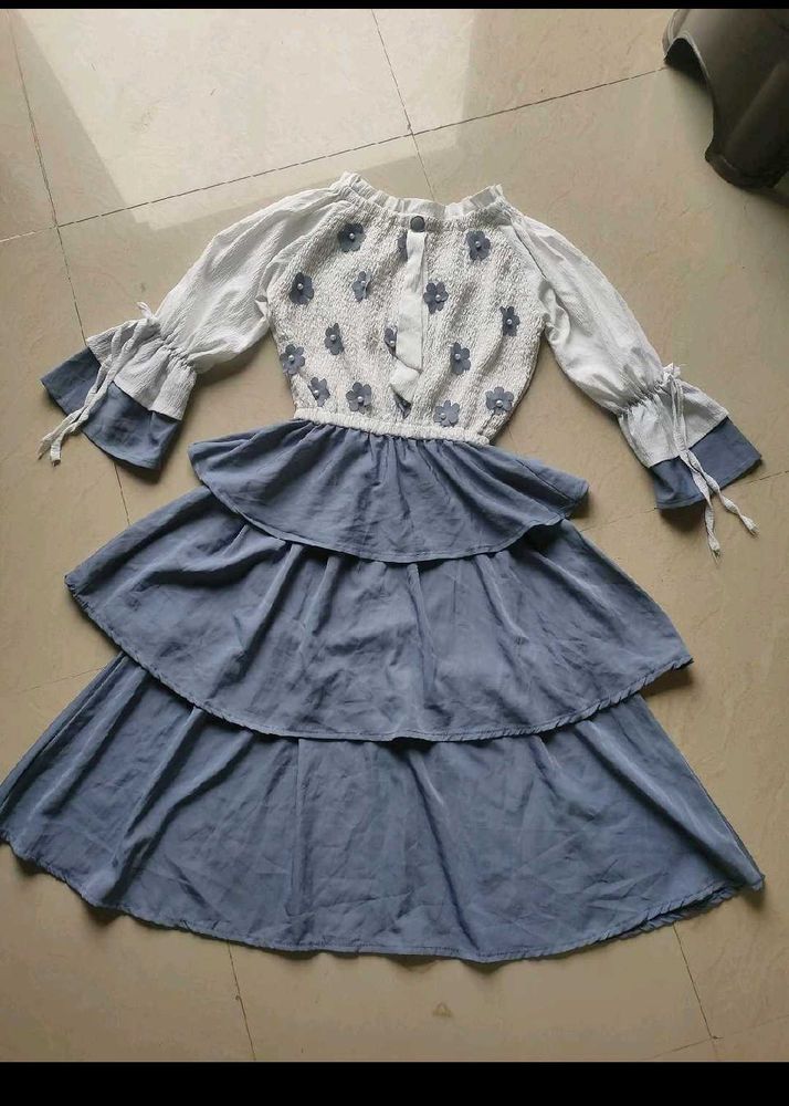 Tiered Ruffle Dress with Floral Embroidery