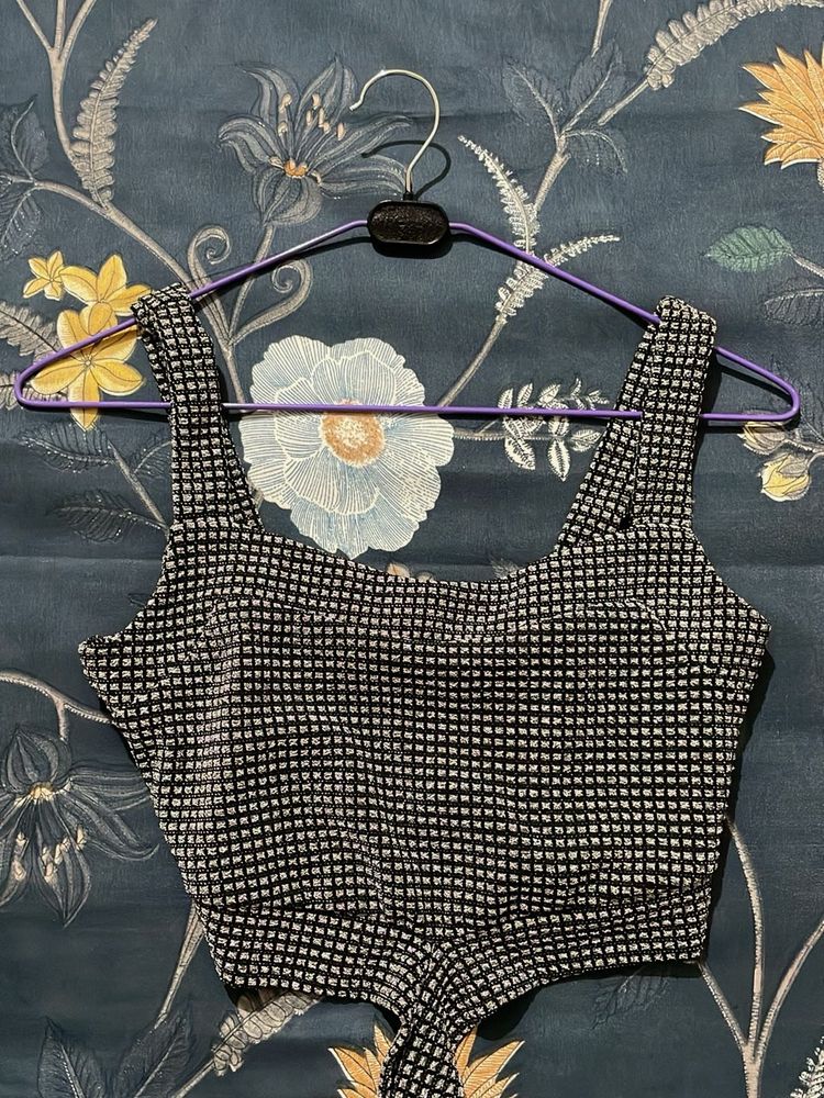 Black &amp; White Checkered Crop Top