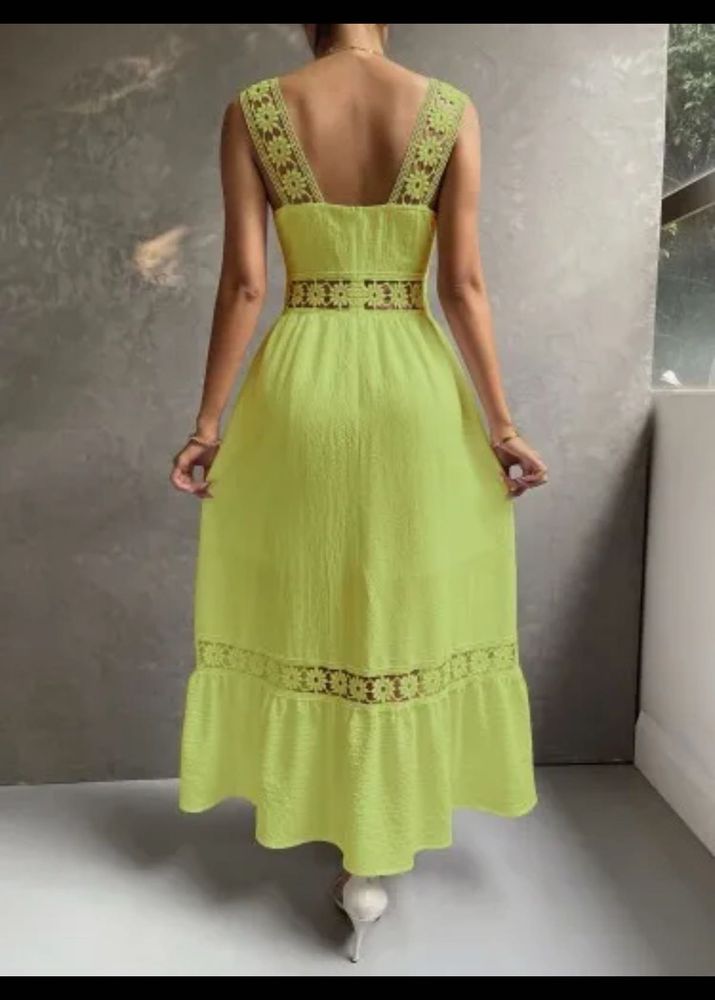 Lime Green Lace Trimmed Midi Dress