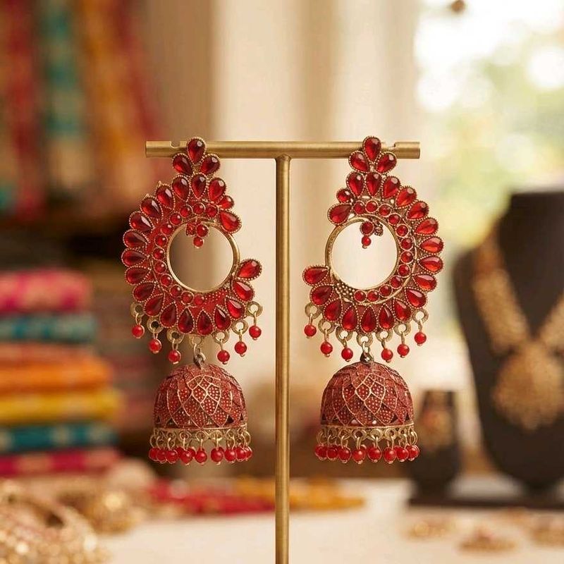Stunning Red Jhumka Earrings