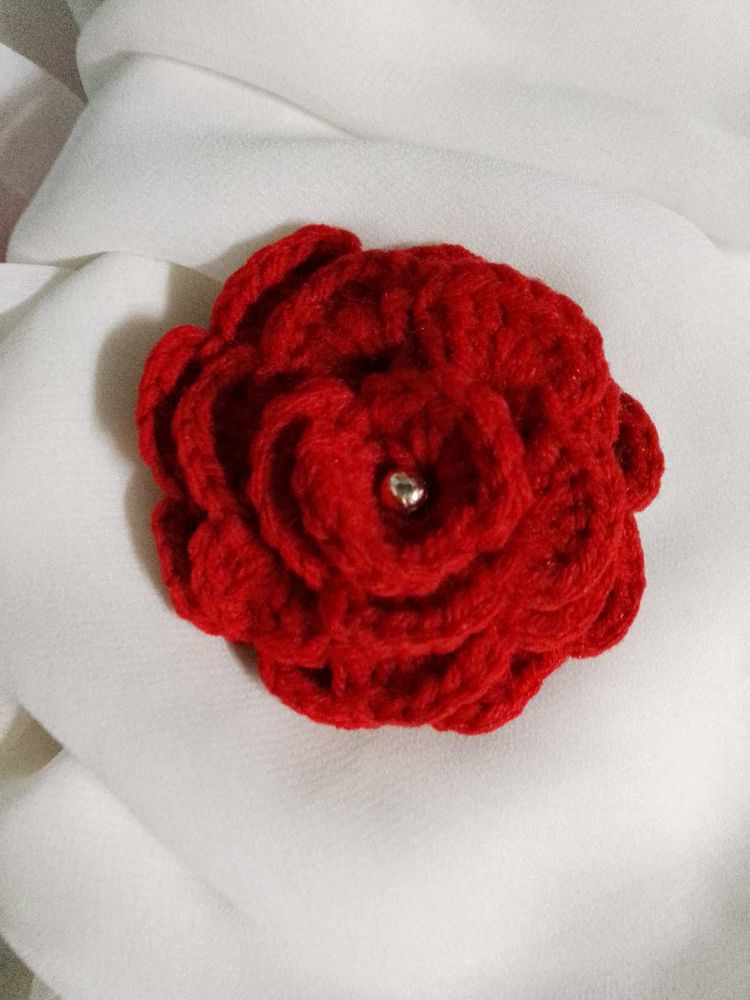 Red Crochet Flower Pin