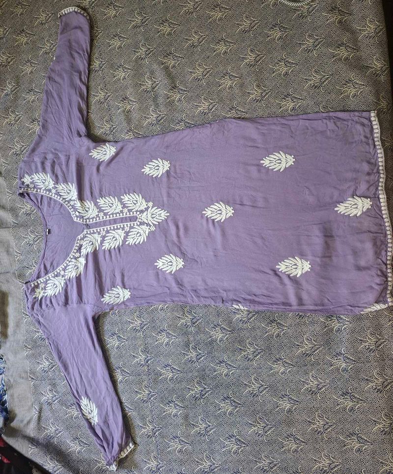 Beautiful Lavender Kurti with White Embroidery