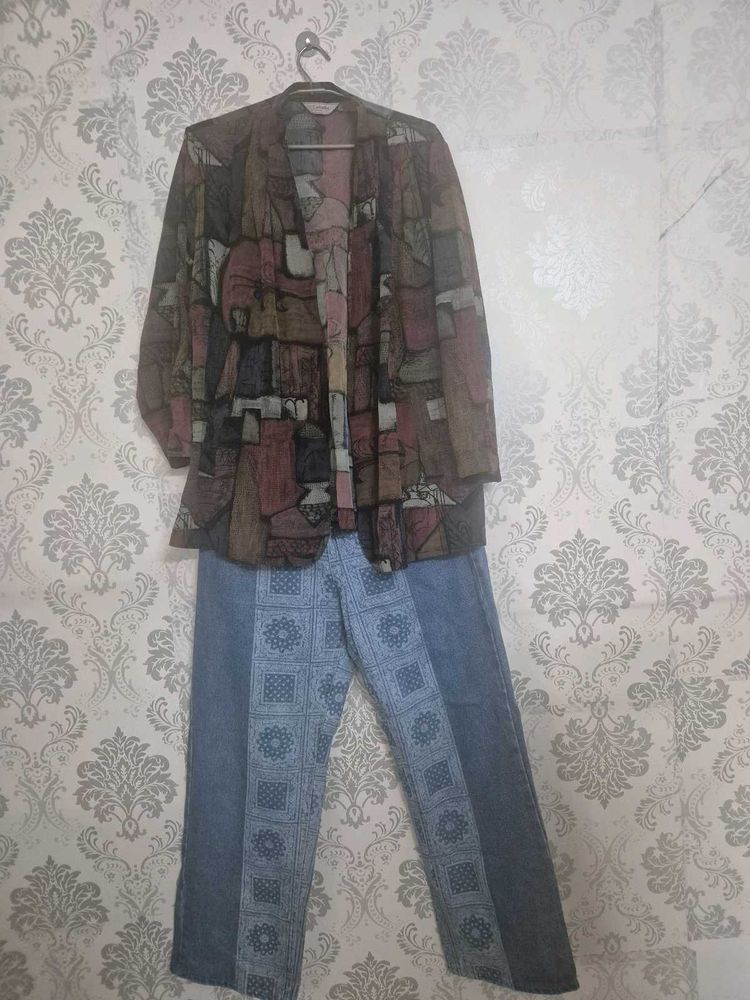 Unique Printed Jacket and Pants Set