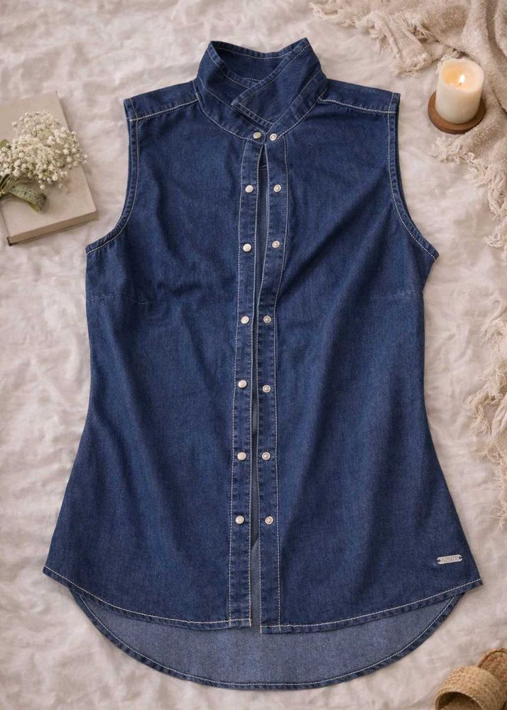 New Sleeveless Slim Denim Tunic Top