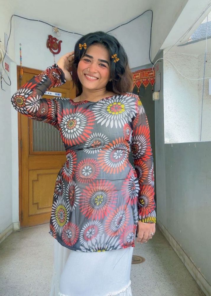 Vibrant Floral Print Sheer Kurta