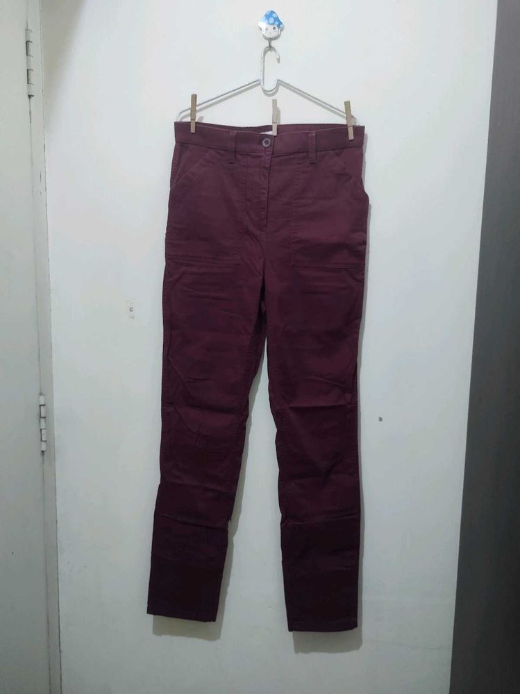 Marks And Spencer Crimson Maroon Long Pant Trouser