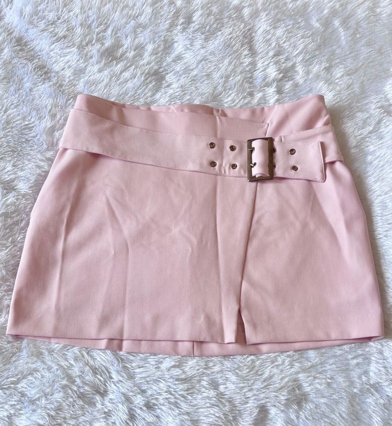 Outryt Baby Pink Belted Mini Skirt