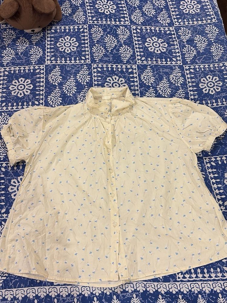 Cream Floral Button-Up Top