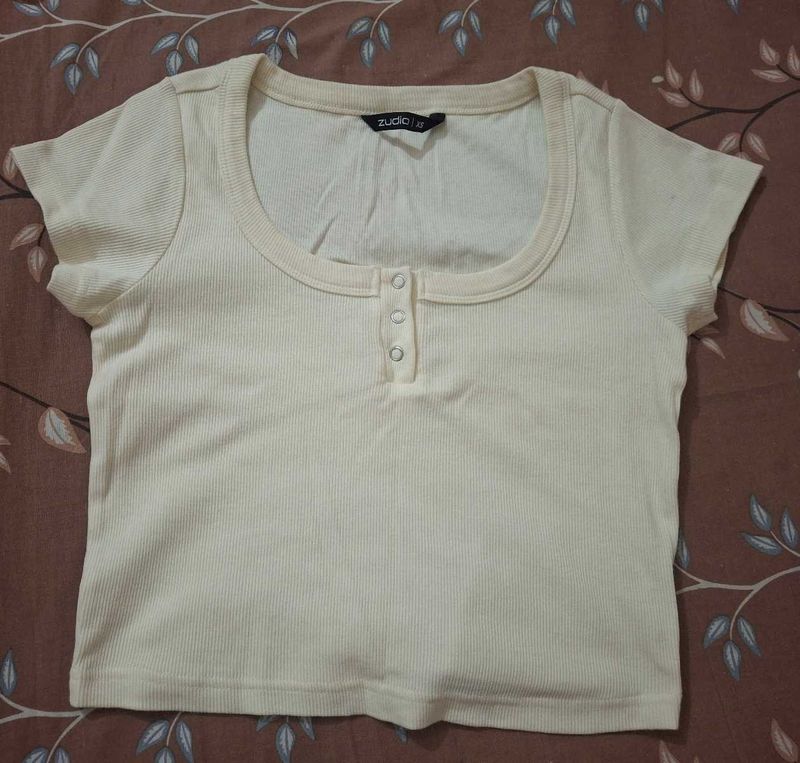 Butter yellow Ribbed Henley Crop Top