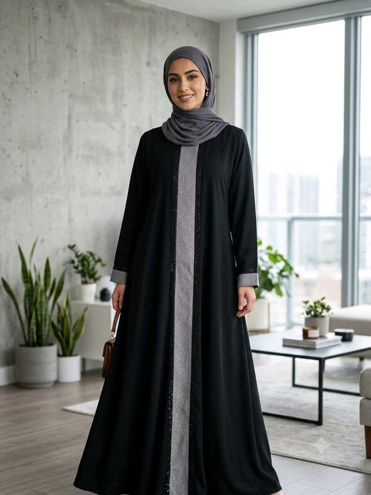Elegant Black Abaya with Embellished Panel