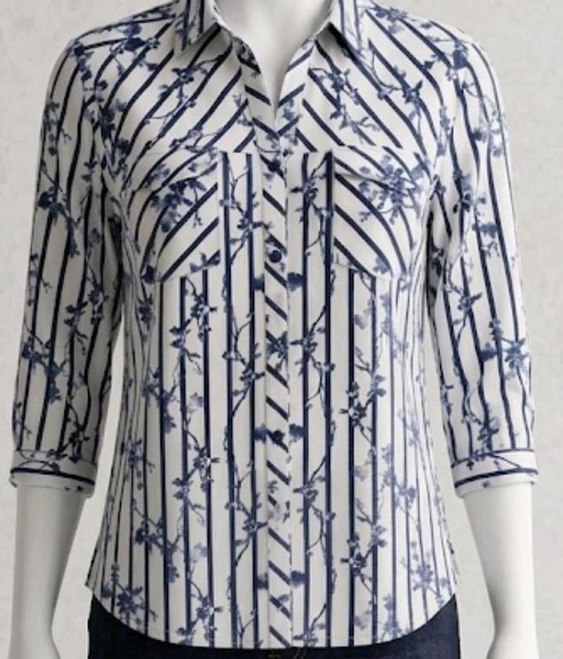 Striped Floral Pure Cotton Shirt for women