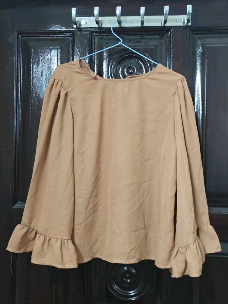 Elegant Brown Ruffled Sleeve Top