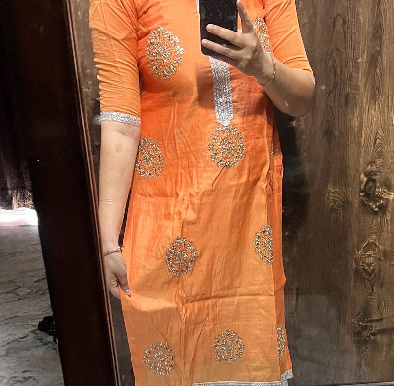 Vibrant Orange Embellished Kurta