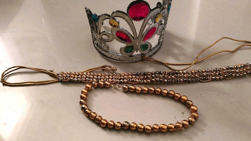 Beaded Choker and Bracelet Set with Tiara
