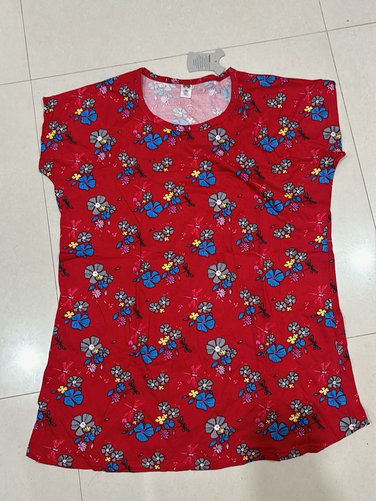Cute Floral Print Red Top