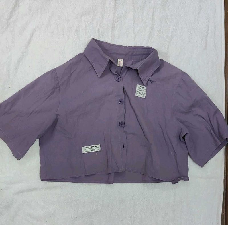 Lavender Cropped Button-Up Shirt
