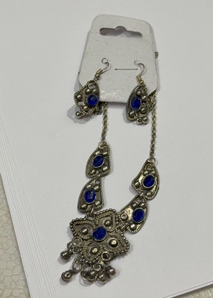 Bohemian black metal Blue Stone Jewellery Set
