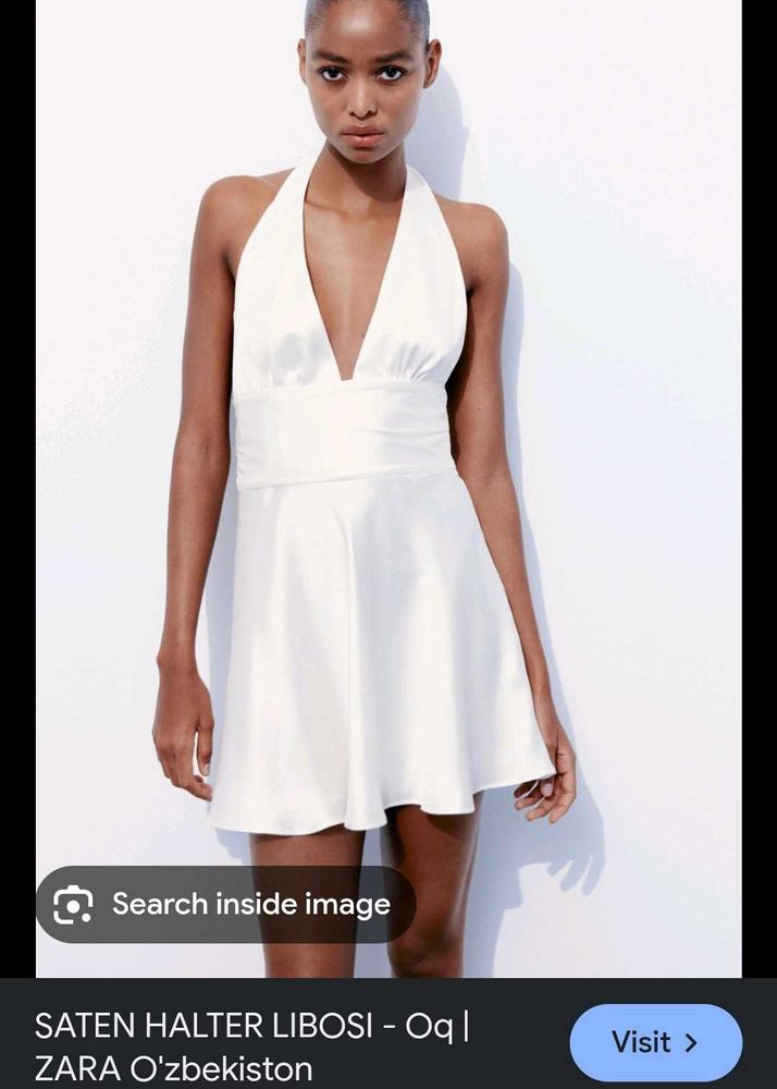 zara white satin halter neck dress