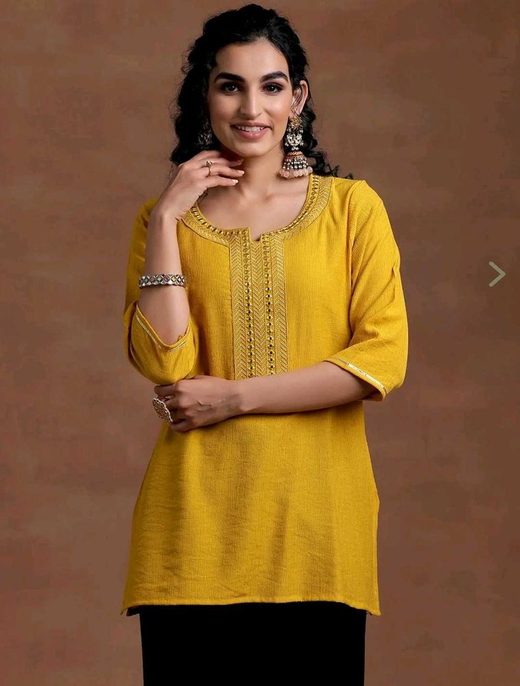 Yellow Mustard Embroidered Kurta