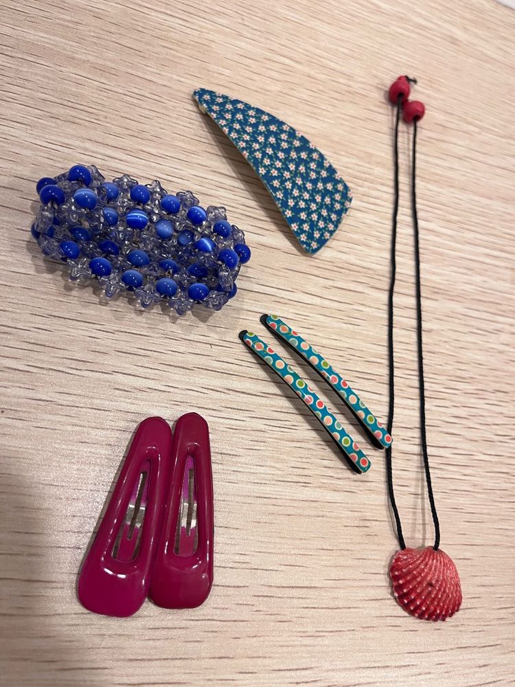 Assorted Hair Clips and Necklace