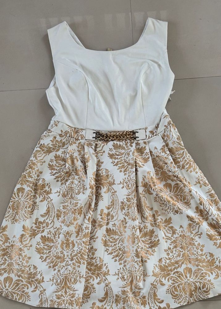Elegant White &amp; Gold Floral Dress