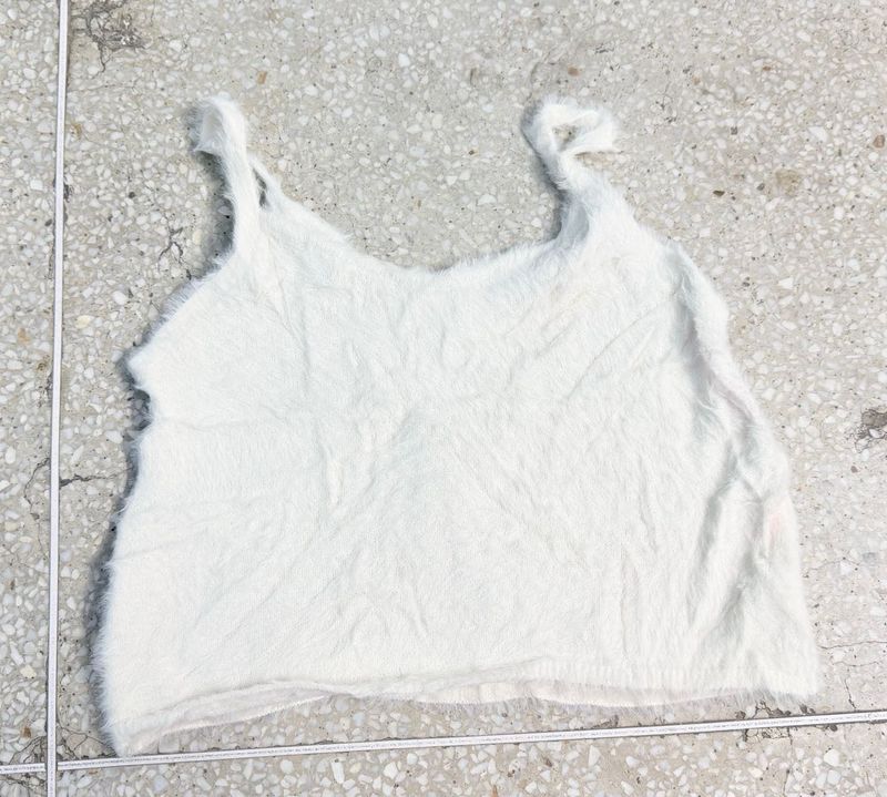 Cozy White Fuzzy Crop Top