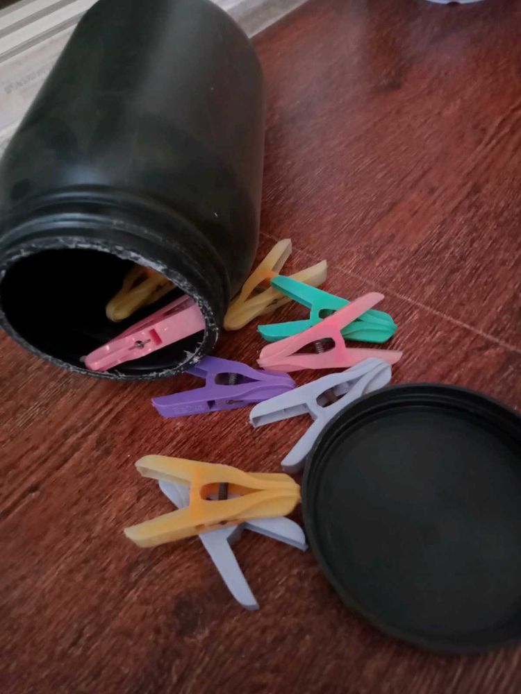 Colorful Clothespins in Jar