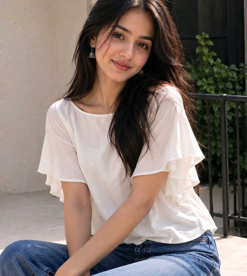 Off White Flutter Sleeve Top