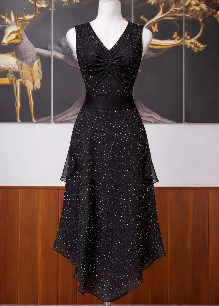 Sparkly Black V-Neck Dress