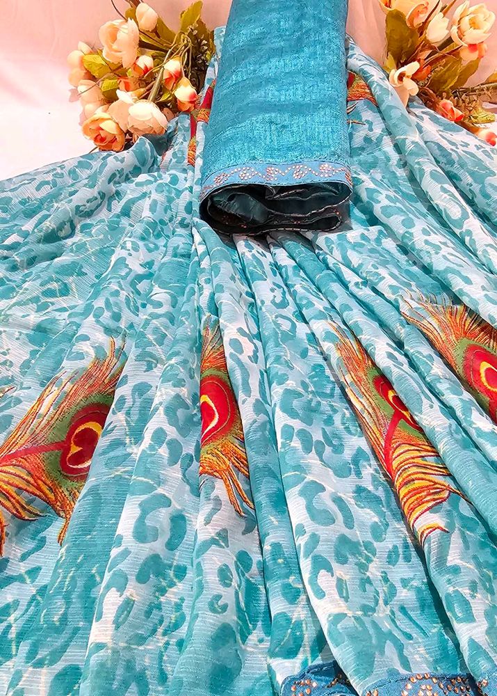 Aqua Blue Peacock Saree