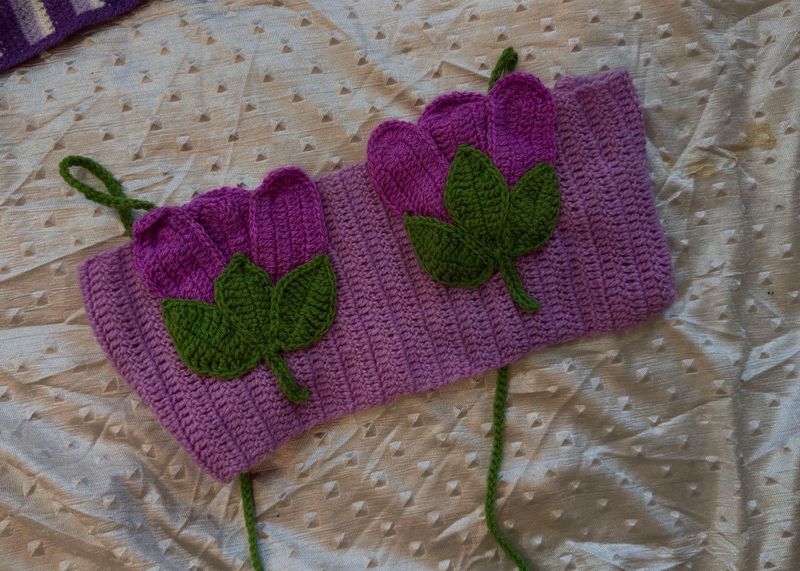 Handmade Crochet Lavender Gown with Flower Appliqu