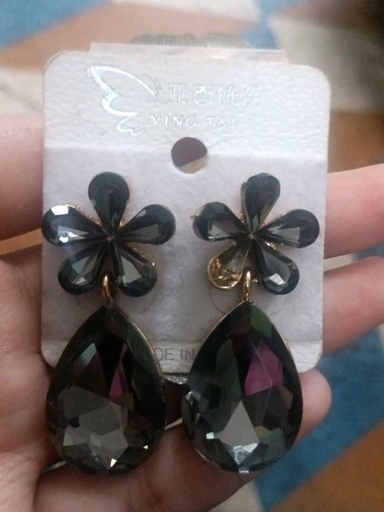 Elegant Dark Crystal Drop Earrings