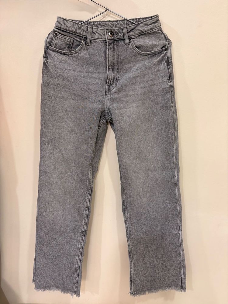 Grey Denim Jeans with Raw Hem