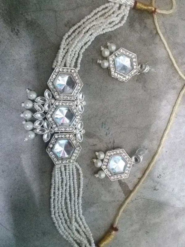 Exquisite Beaded Choker Set with Earrings